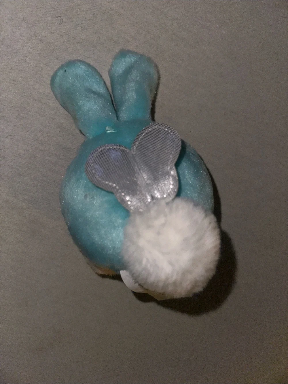 Vintage Collectible. Plush Teal Bunny Toy for Small Pets - Silver Accent Heart